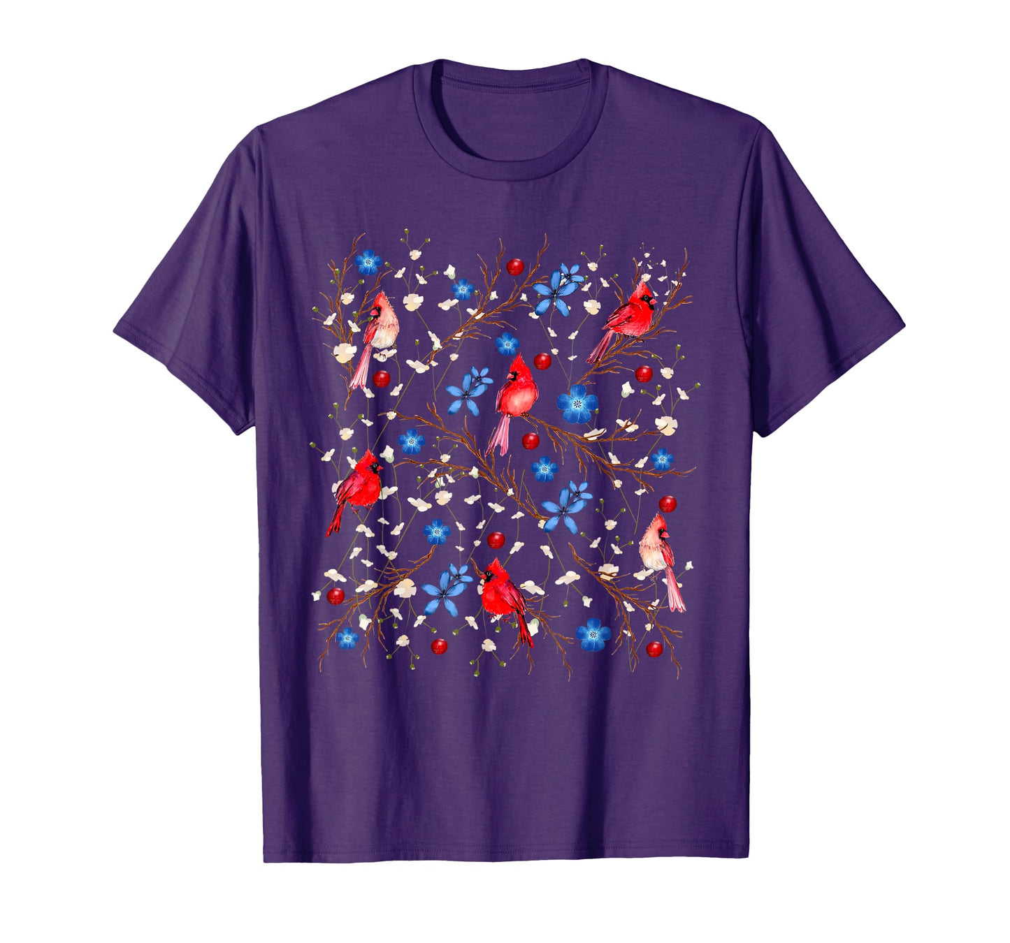 Floral Cardinal Bird Red White Blue 4th Of July Bird Lover T-Shirt