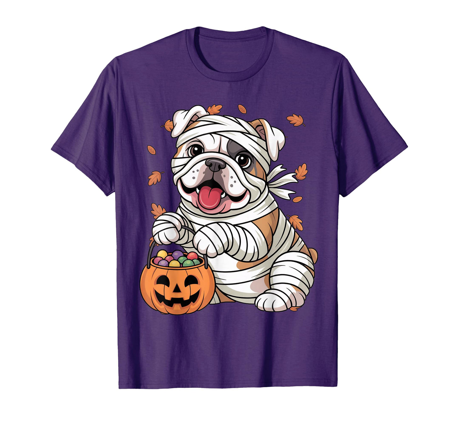Mummy English Bulldog Fall Pumpkin Spooky Season Halloween T-Shirt