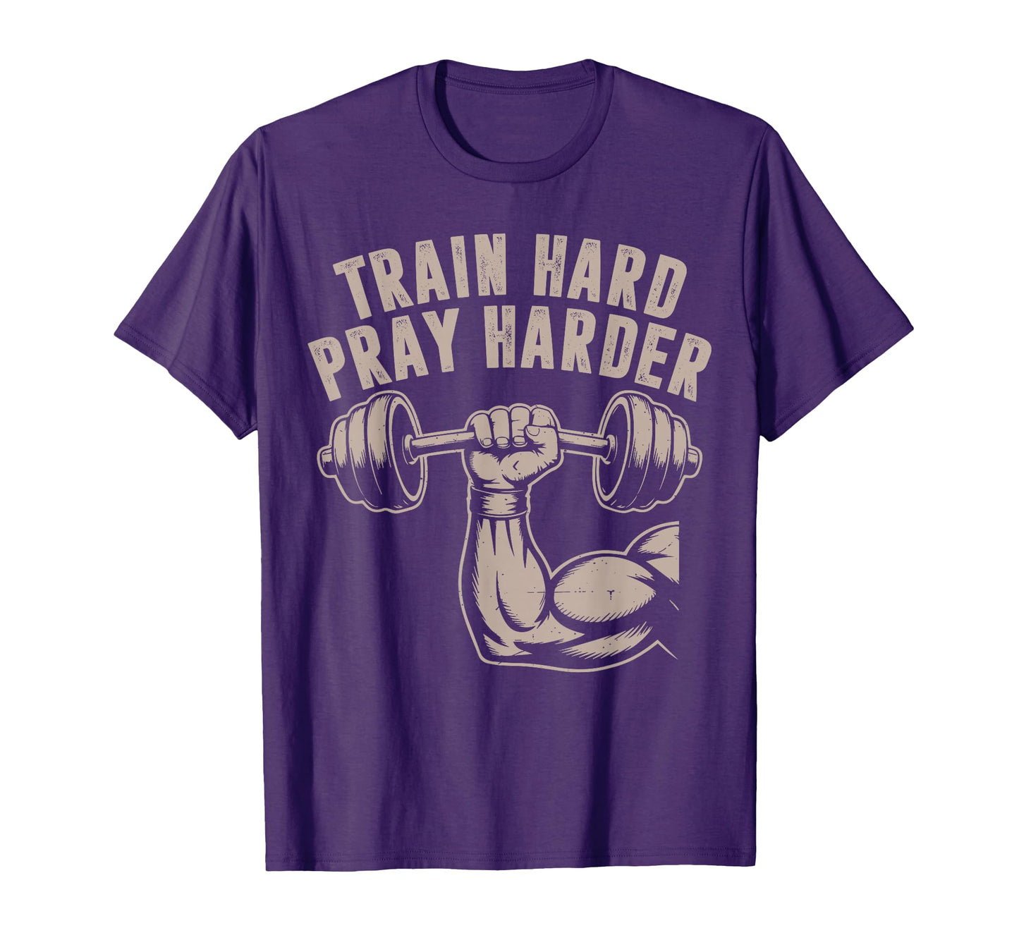 Train Hard Pray Harder Funny Christian Workout Gym Jesus Men T-Shirt