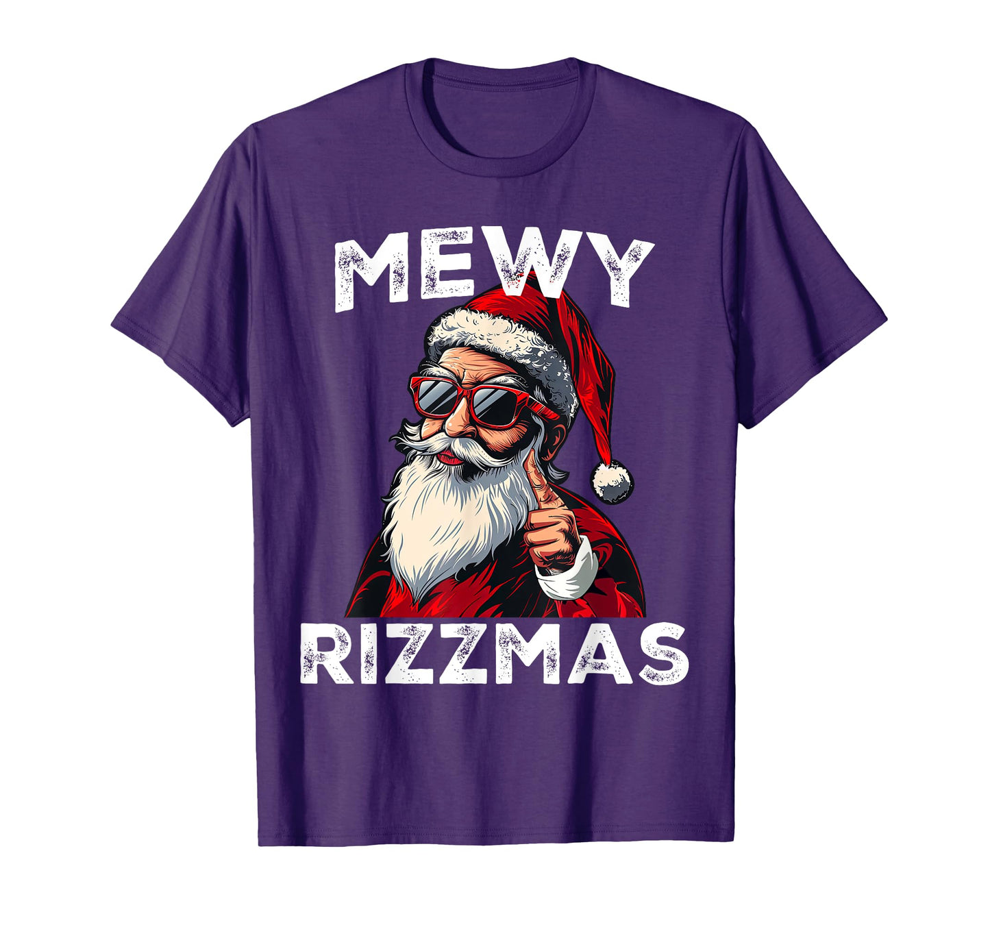 Mewy Rizzmas Funny Santa Mewing Joke Rizz Mens Christmas T-Shirt