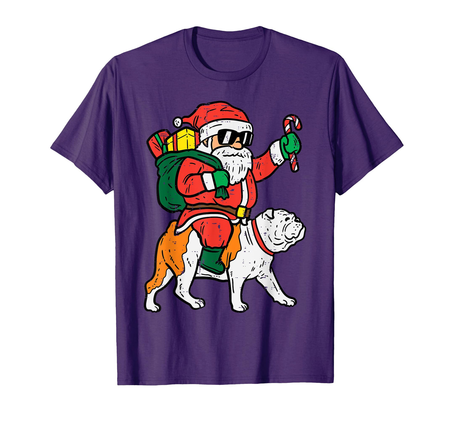 Santa Riding English Bulldog Christmas Xmas T-Shirt for Men Women Kids