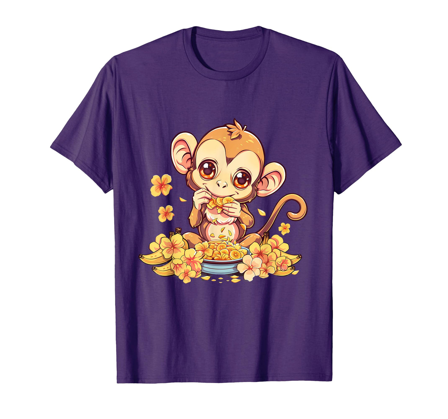 Banana Monkey Floral Bananas Fruit Artwork Cute Monkey T-Shirt