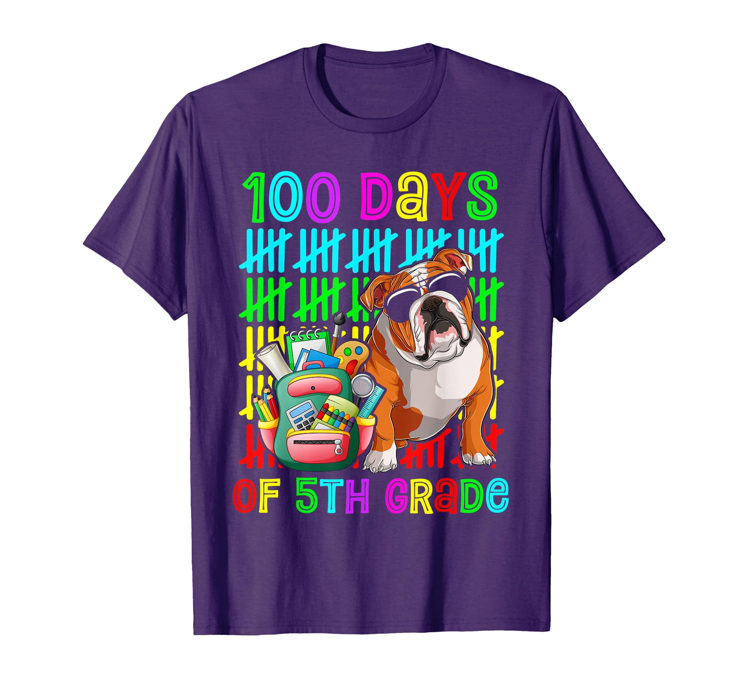 100th Day Of 5th Grade Boys Kids English Bulldog Dog Lovers T-Shirt
