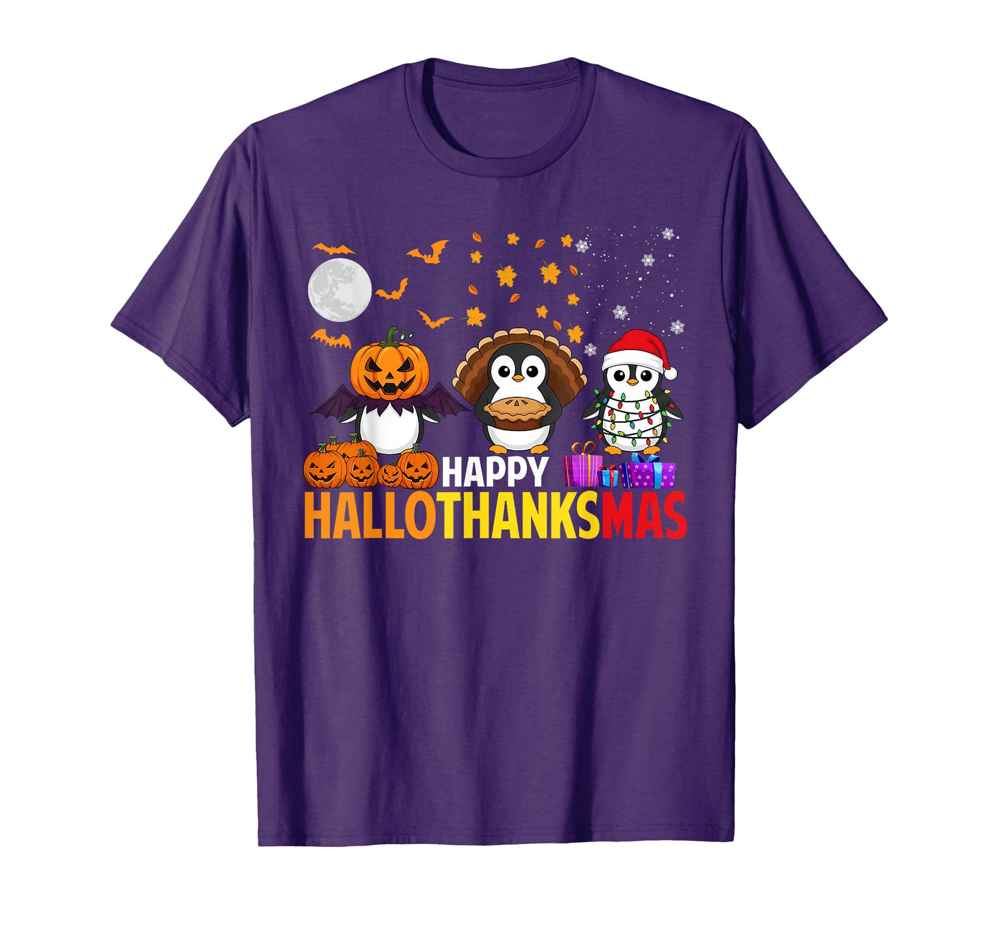 Penguin Christmas Halloween Costume Happy Hallothanksmas T-Shirt