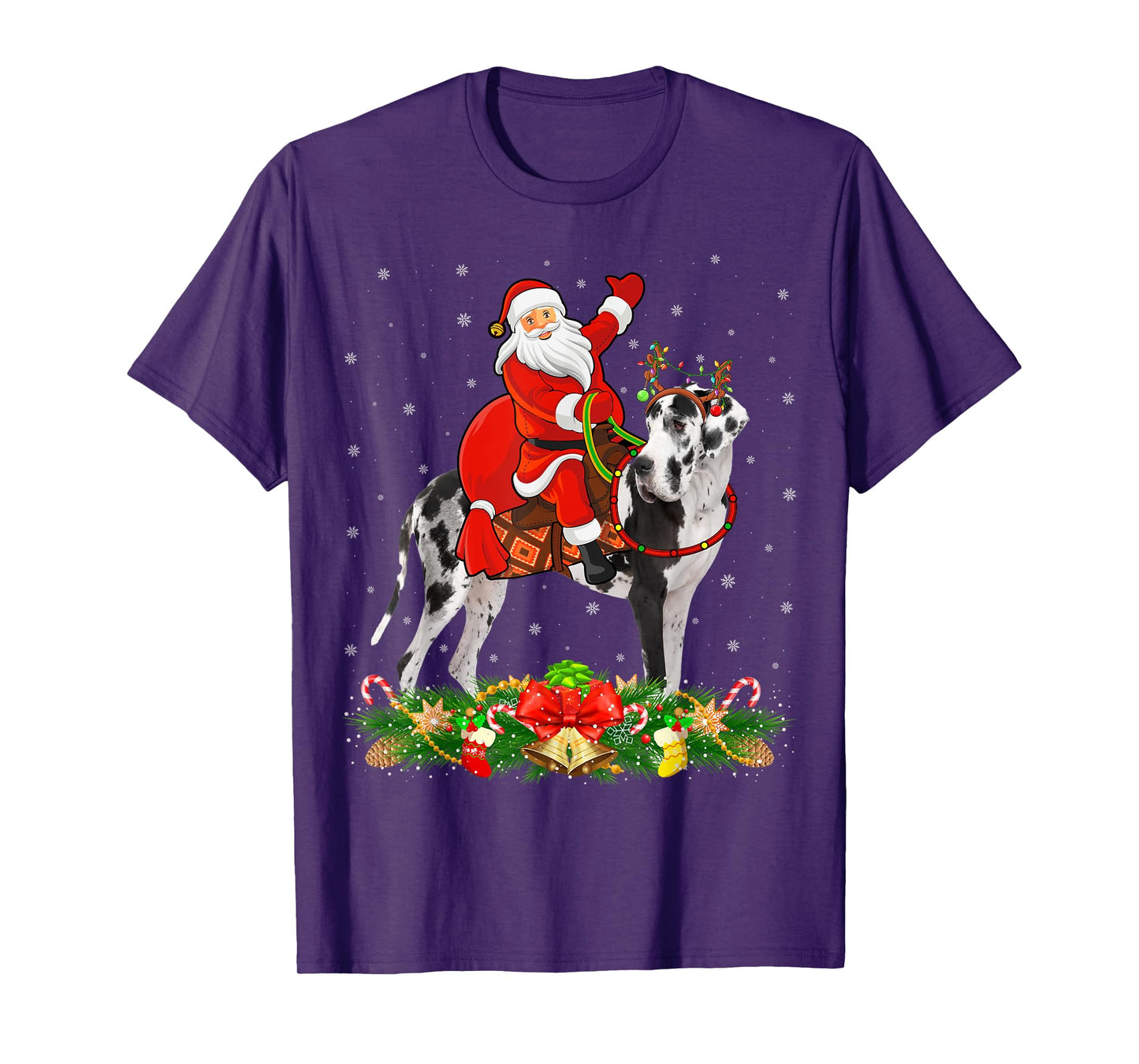 Xmas Decor Funny Santa Riding Great Dane Dog Christmas Men Women Kids T-Shirt