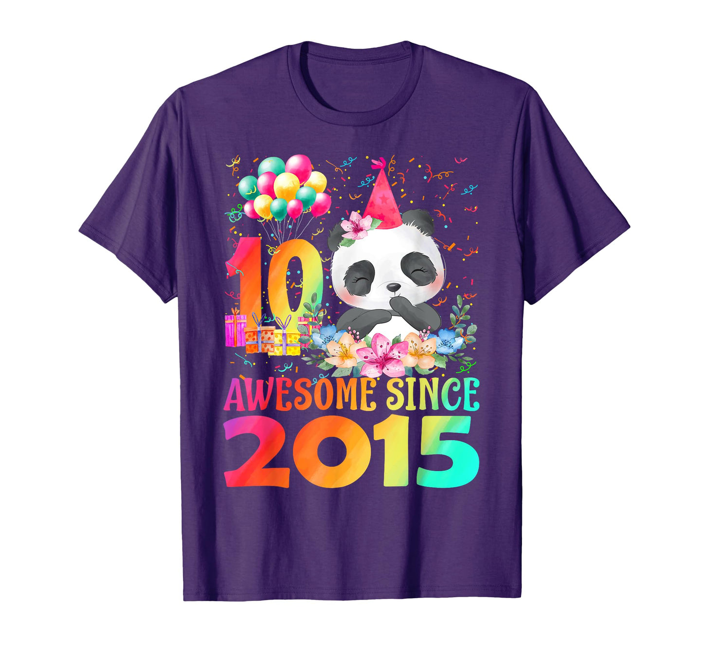 10 Years Old 10th Birthday Panda Awesome Since 2015 T-Shirt