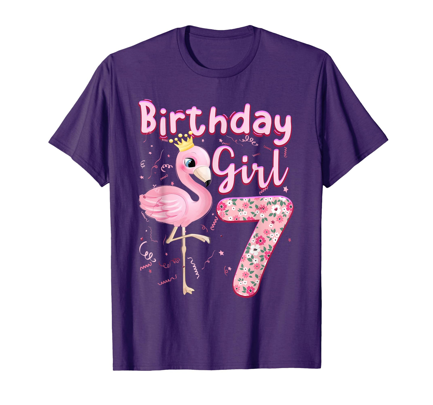 7th Birthday Girls Flamingo 7 Years Old Tropical Flamingo T-Shirt