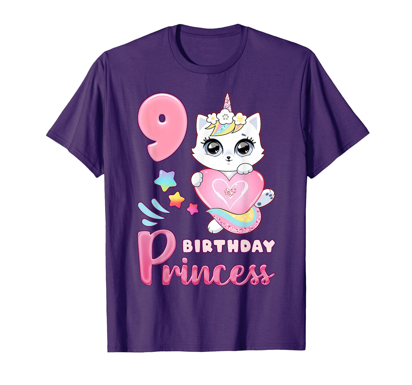 Girl, 9th birthday, unicorn cat, number 9 T-Shirt