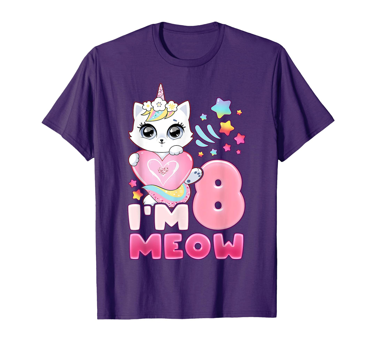 Birthday girl 8 years old, cat, unicorn, 8th birthday T-Shirt