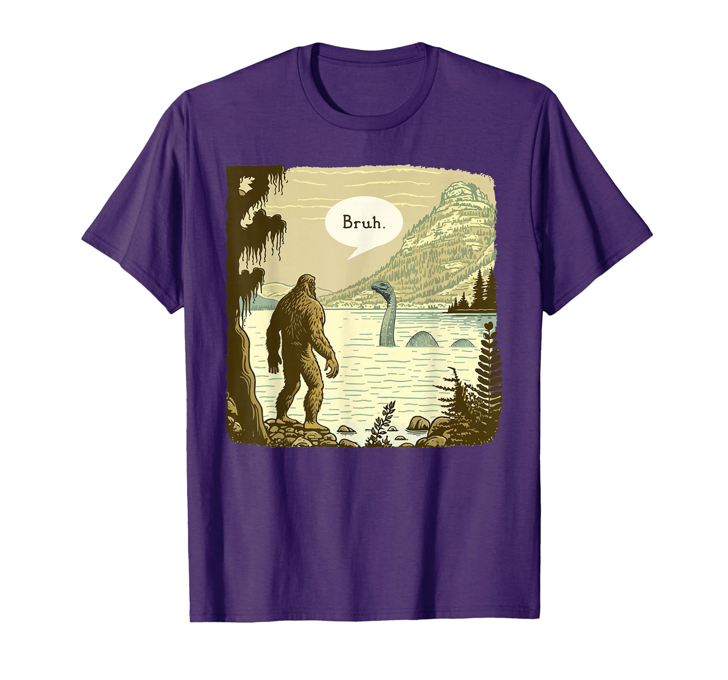 Funny Bigfoot Sasquatch Loch Ness Monster Introvert Bruh T-Shirt