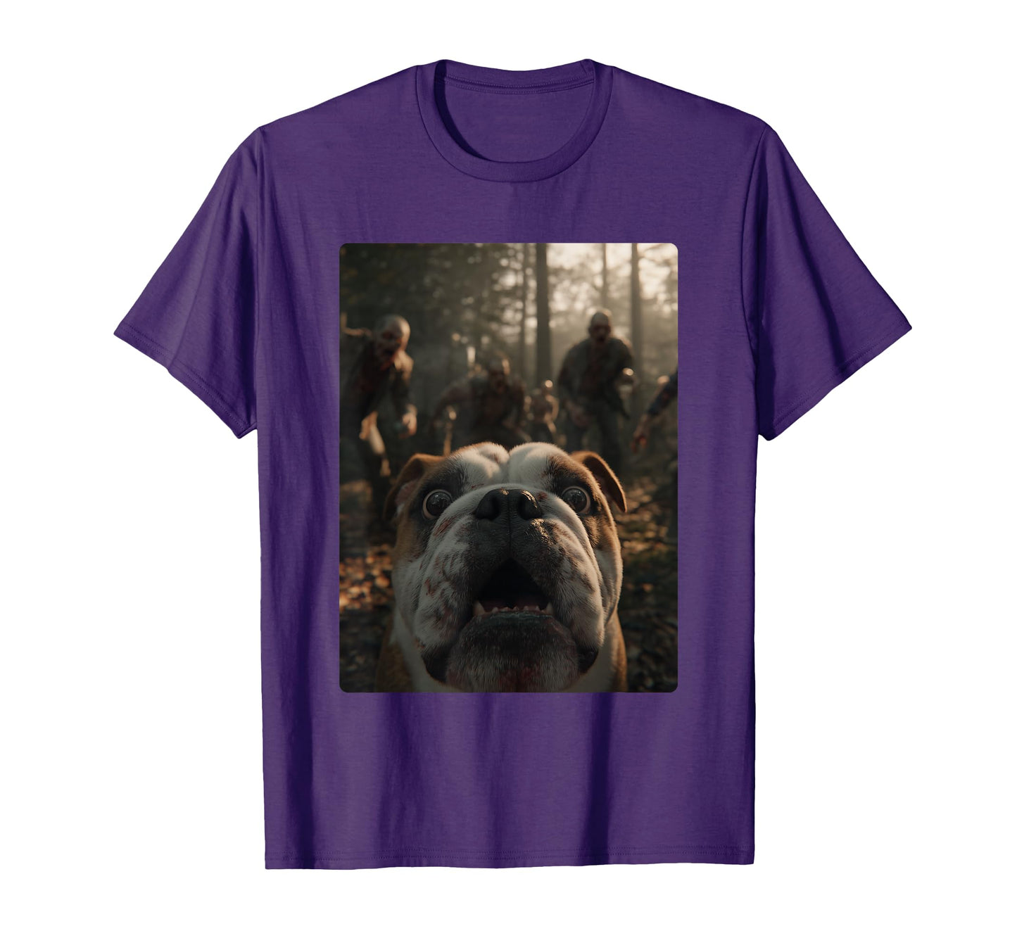 Funny British Bulldog Selfie with Zombies Halloween Dog T-Shirt
