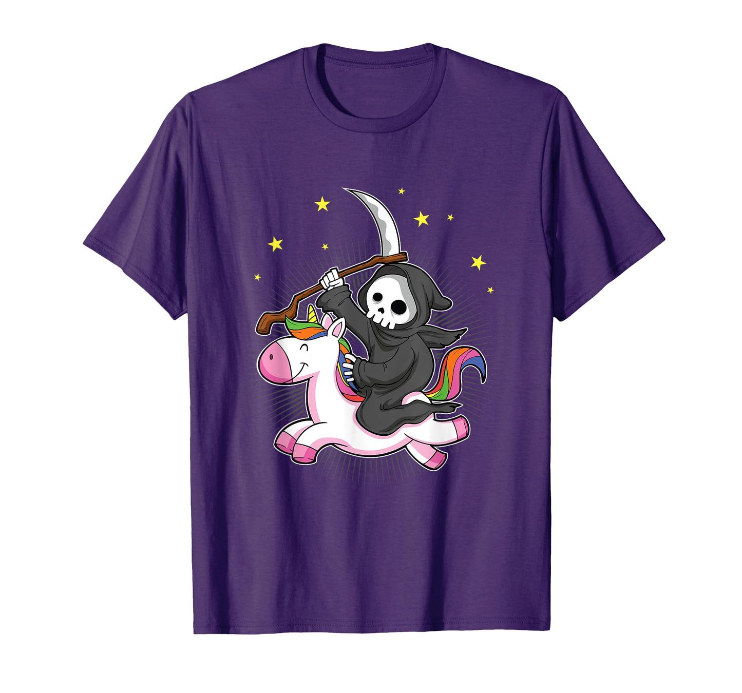 Death Metal Rock Music Halloween Grim Reaper Riding Unicorn T-Shirt