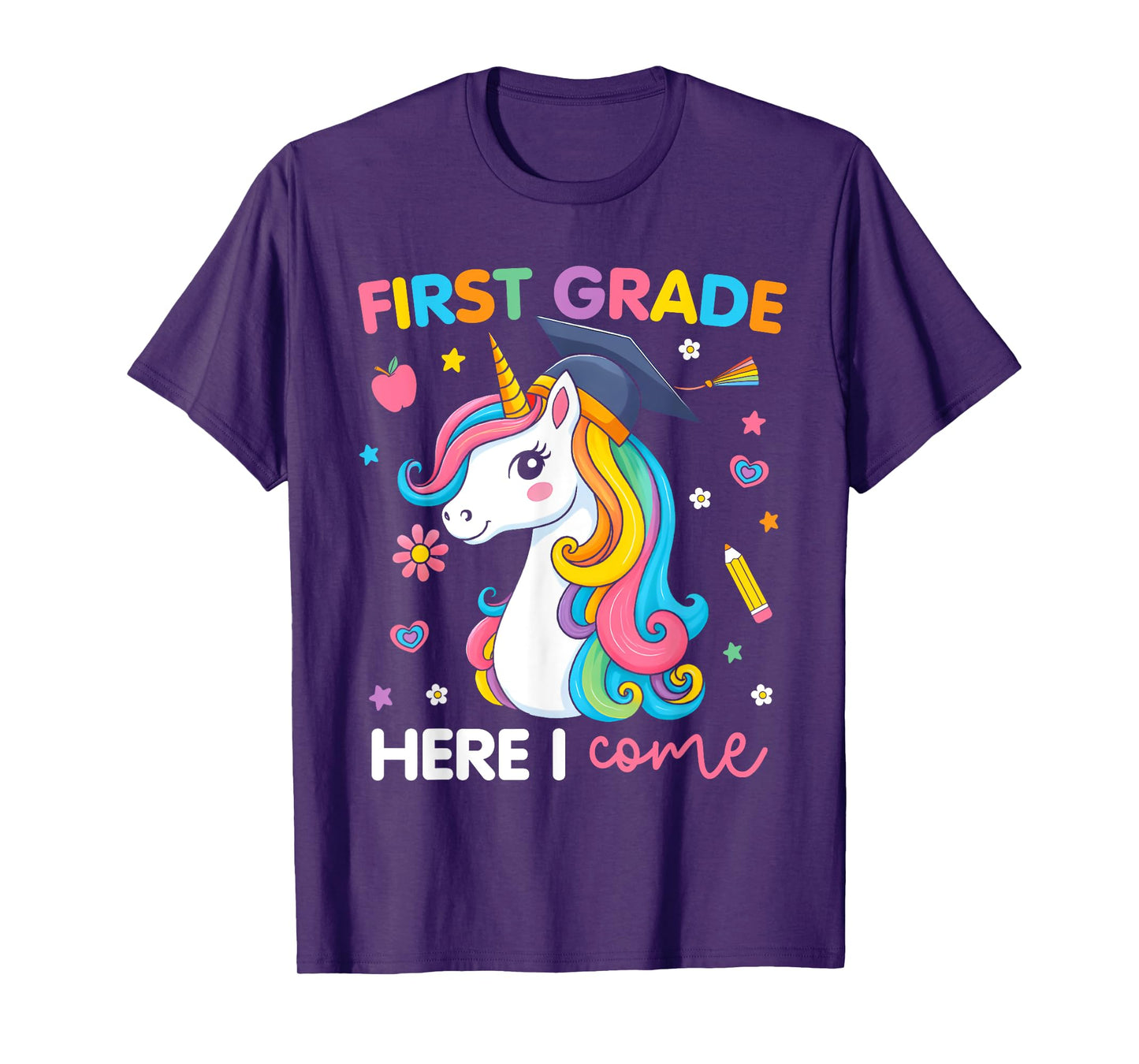 First Grade Here I Come Unicorn Girls Kids Back To School T-Shirt
