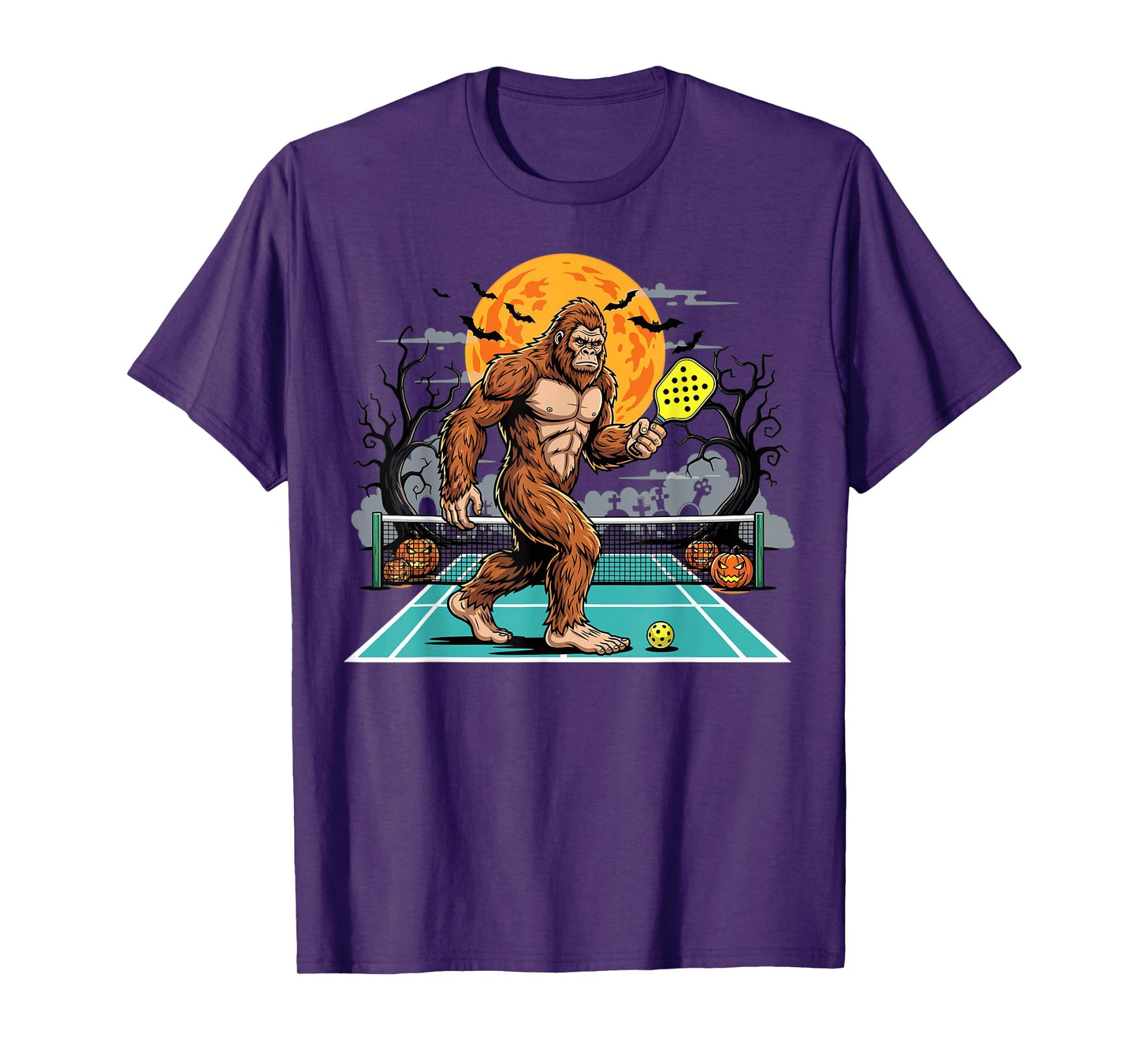 Halloween Sasquatch Pickleball Bigfoot Spooky Moon T-Shirt