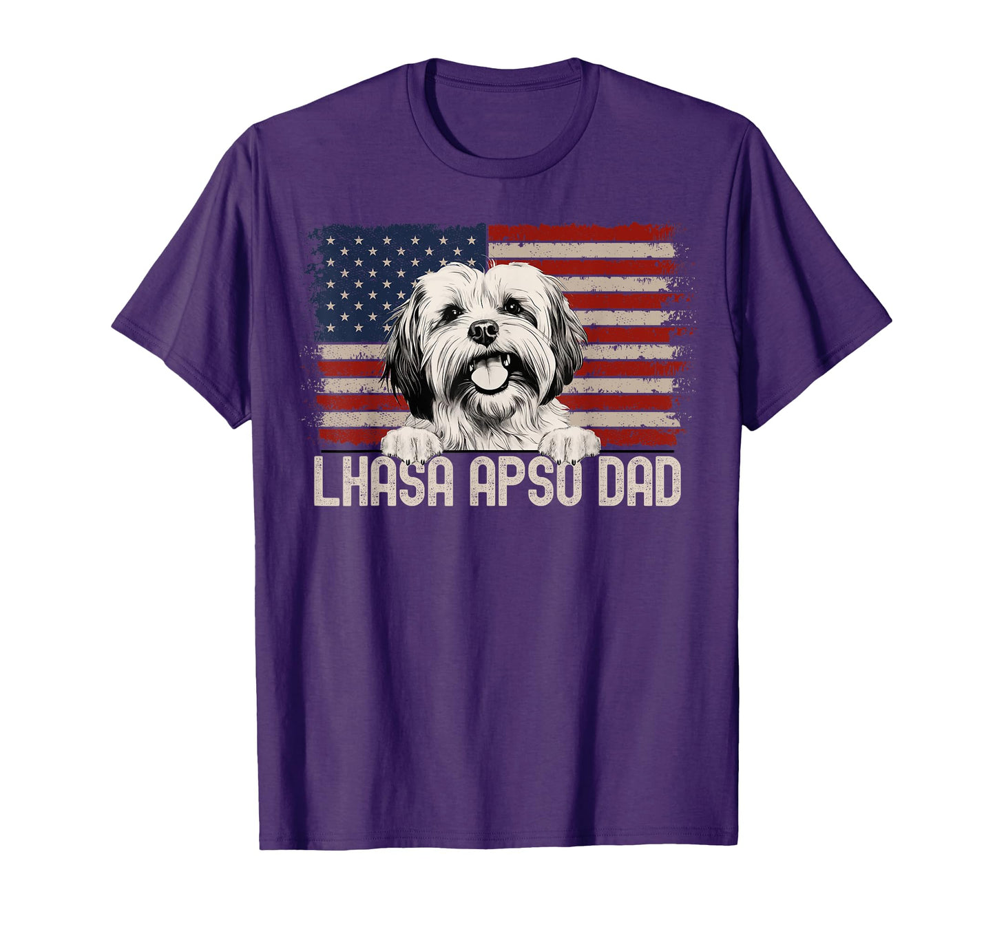 Best Dog Dad Ever American Flag - Lhasa Apso Dad T-Shirt