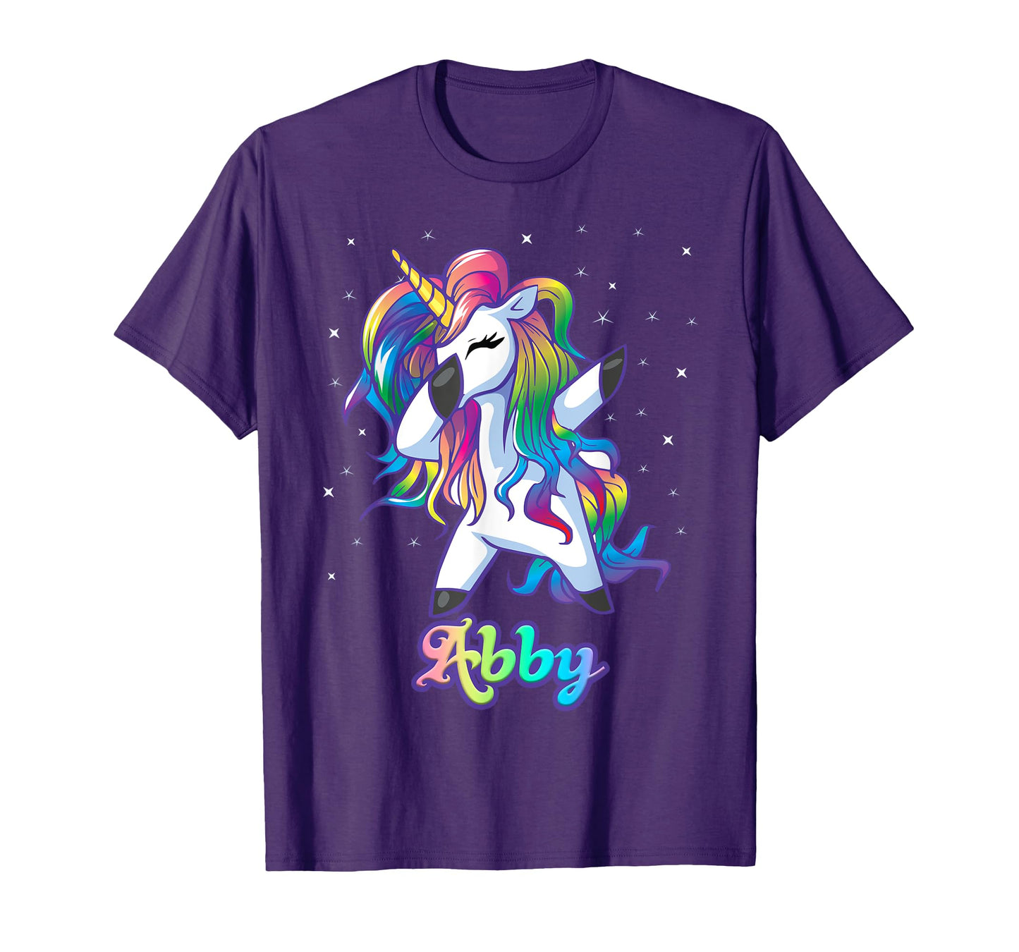 ABBY Name Personalized Custom Rainbow Unicorn Dabbing T-Shirt