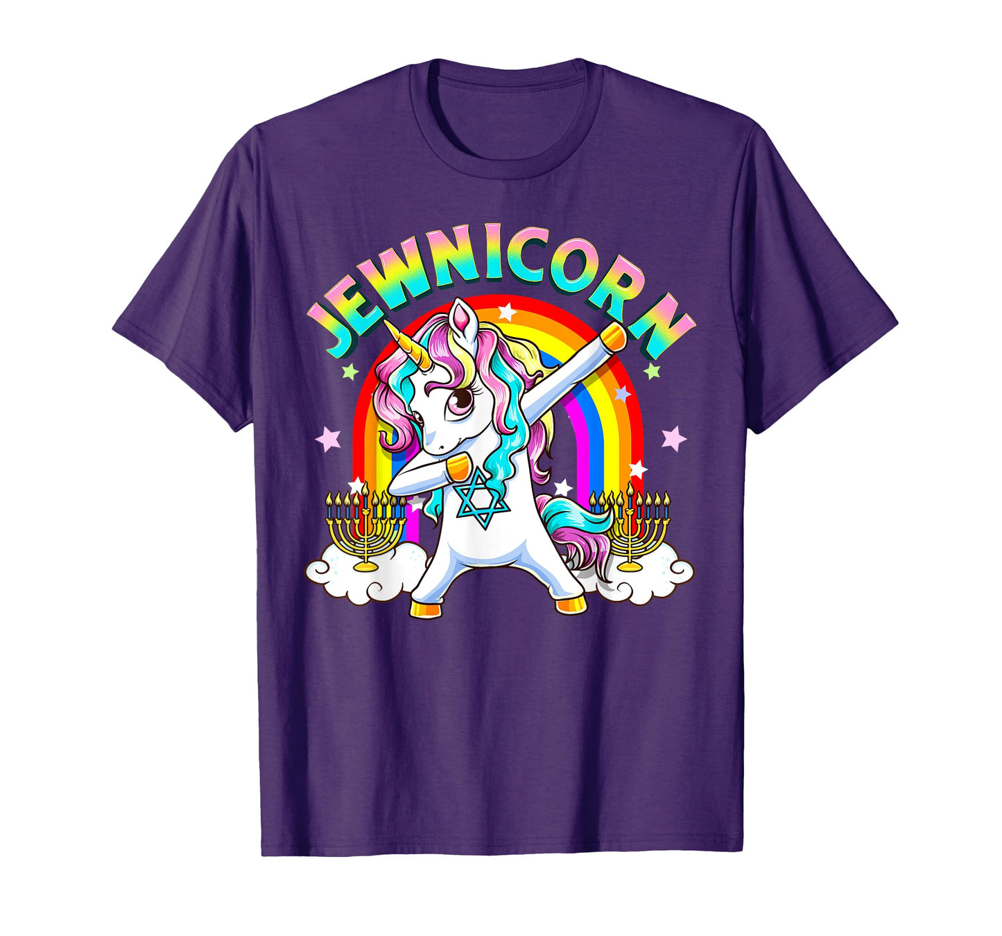 Jewnicorn Funny Cute Hanukkah Jewish Rainbow Unicorn Menorah T-Shirt