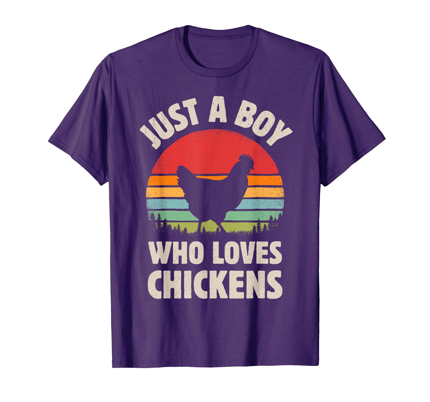 Chicken Just A Boy Who Loves Retro Farm Animal Farmer Sunset T-Shirt