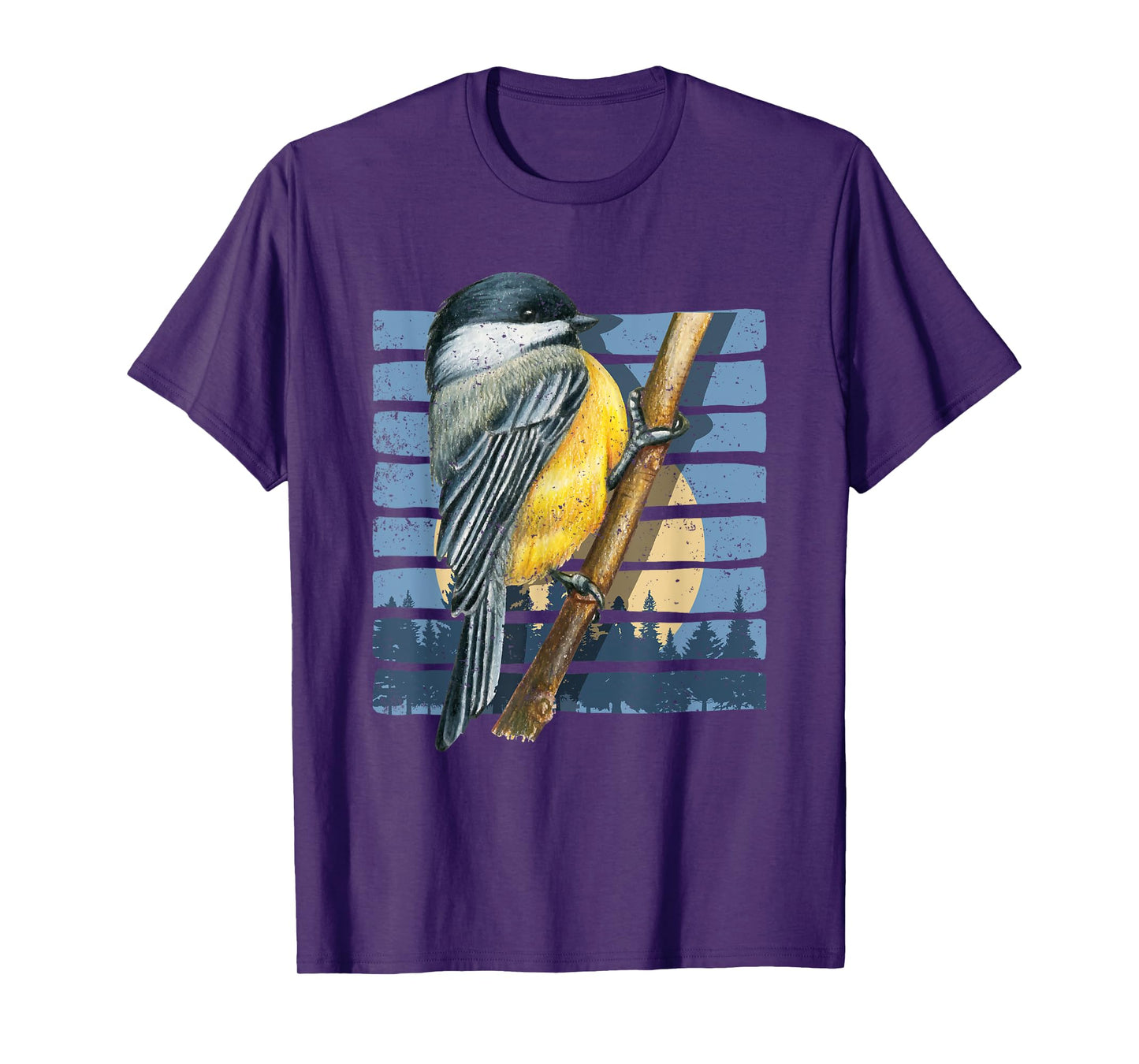 Retro Bird Watcher Chickadee Nature Forest Moon Birds T-Shirt
