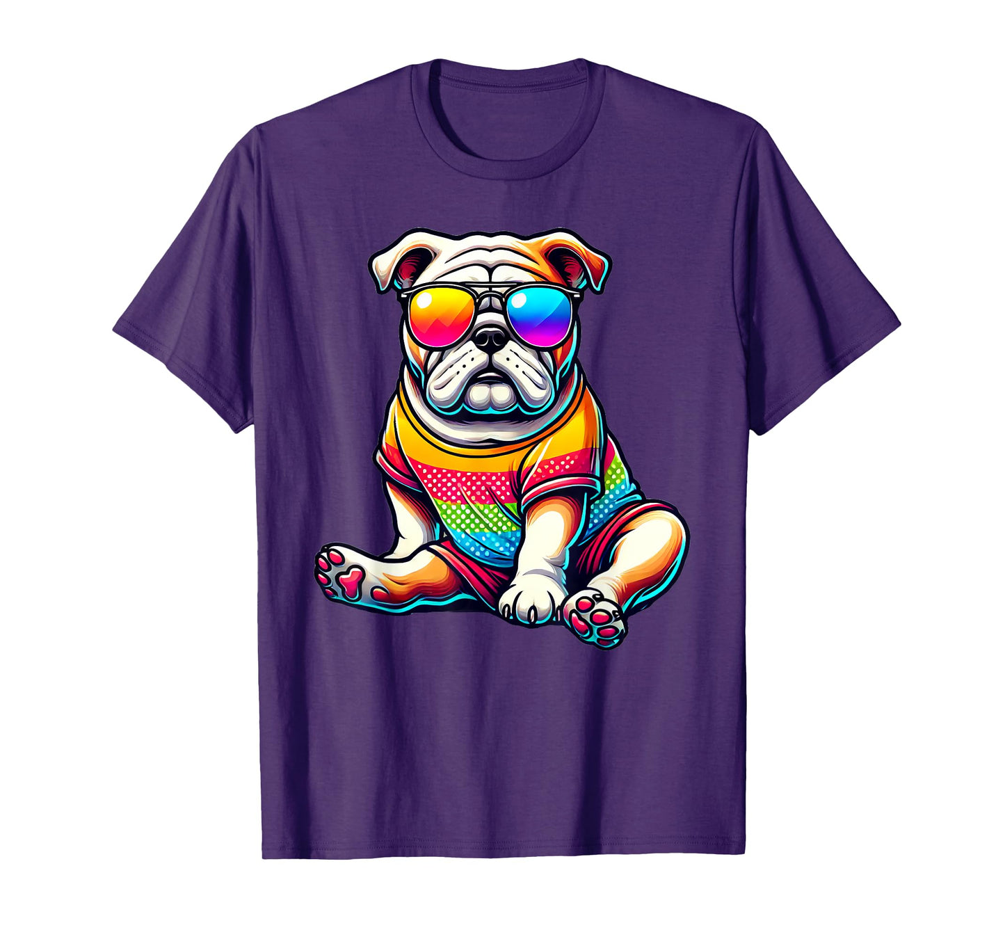 Colorful English Bulldog Wearing Sunglasses T-Shirt