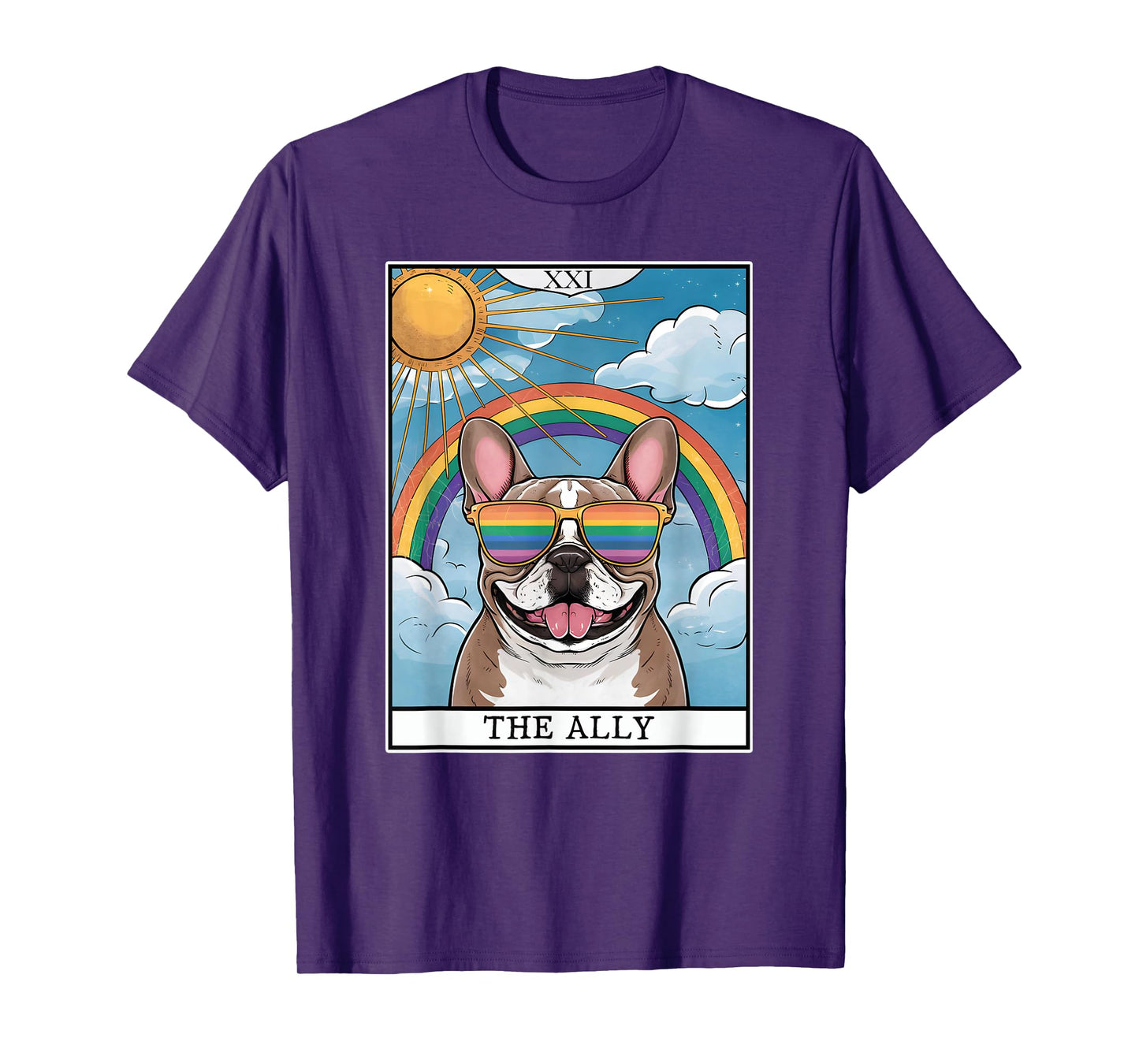 Funny Ally Dog French Bulldog Sunglasses LGBTQ Pride T-Shirt