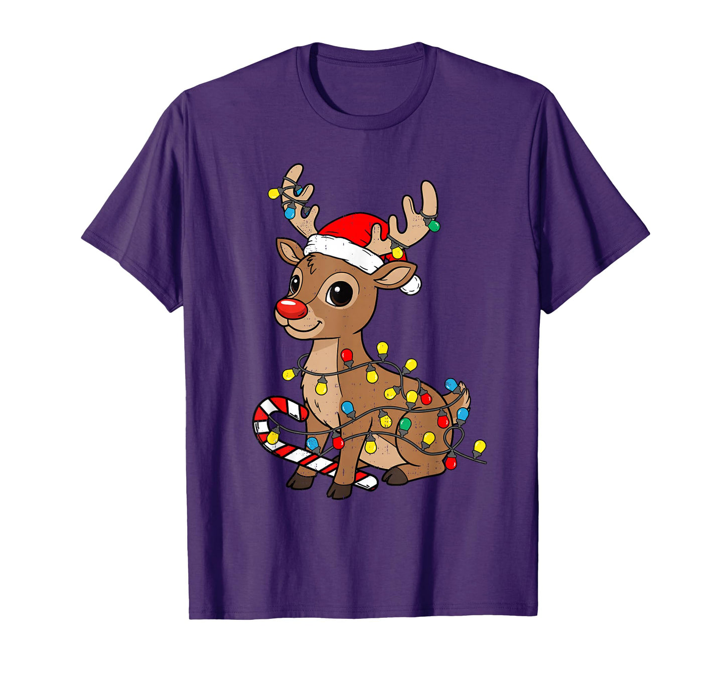 Cute Reindeer Candy Christmas Lights Santa Xmas Pajama T-Shirt