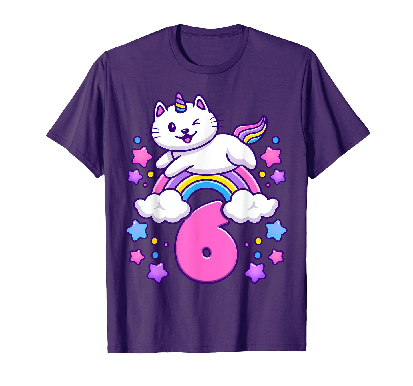 Birthday girl 6 years old, cat, unicorn, 6th birthday T-Shirt