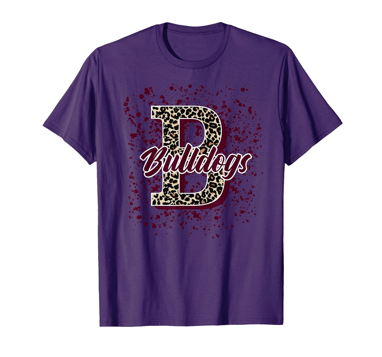 Bulldogs Splatter School Spirit Maroon Short Sleeve T-Shirt