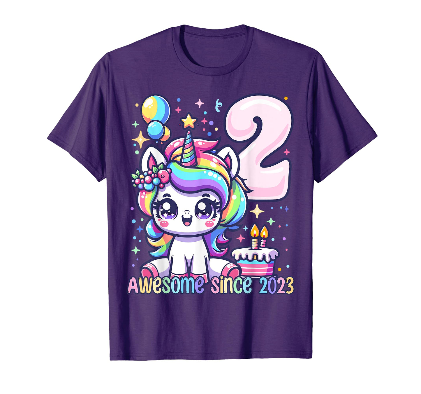 Unicorn 2nd Birthday 2 Year Old Unicorn Party Girls Outfit T-Shirt