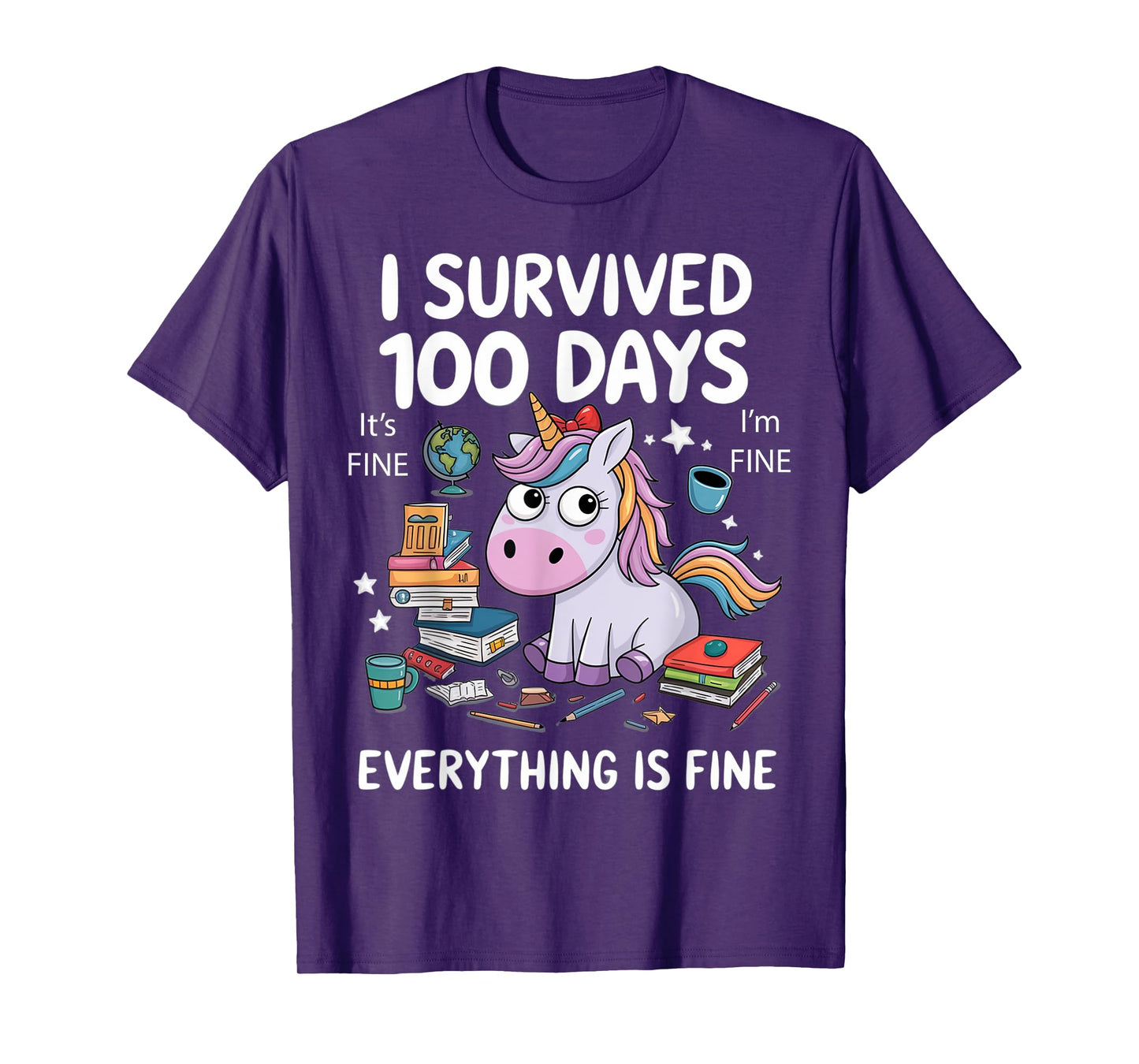I Survived 100 Days Of School Teacher Kids Funny Unicorn T-Shirt