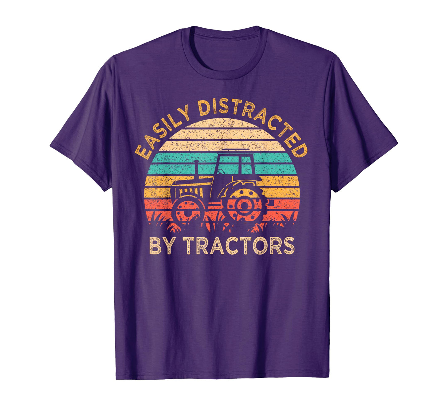 Vintage Easily Distracted By Tractors Funny Farming T-Shirt