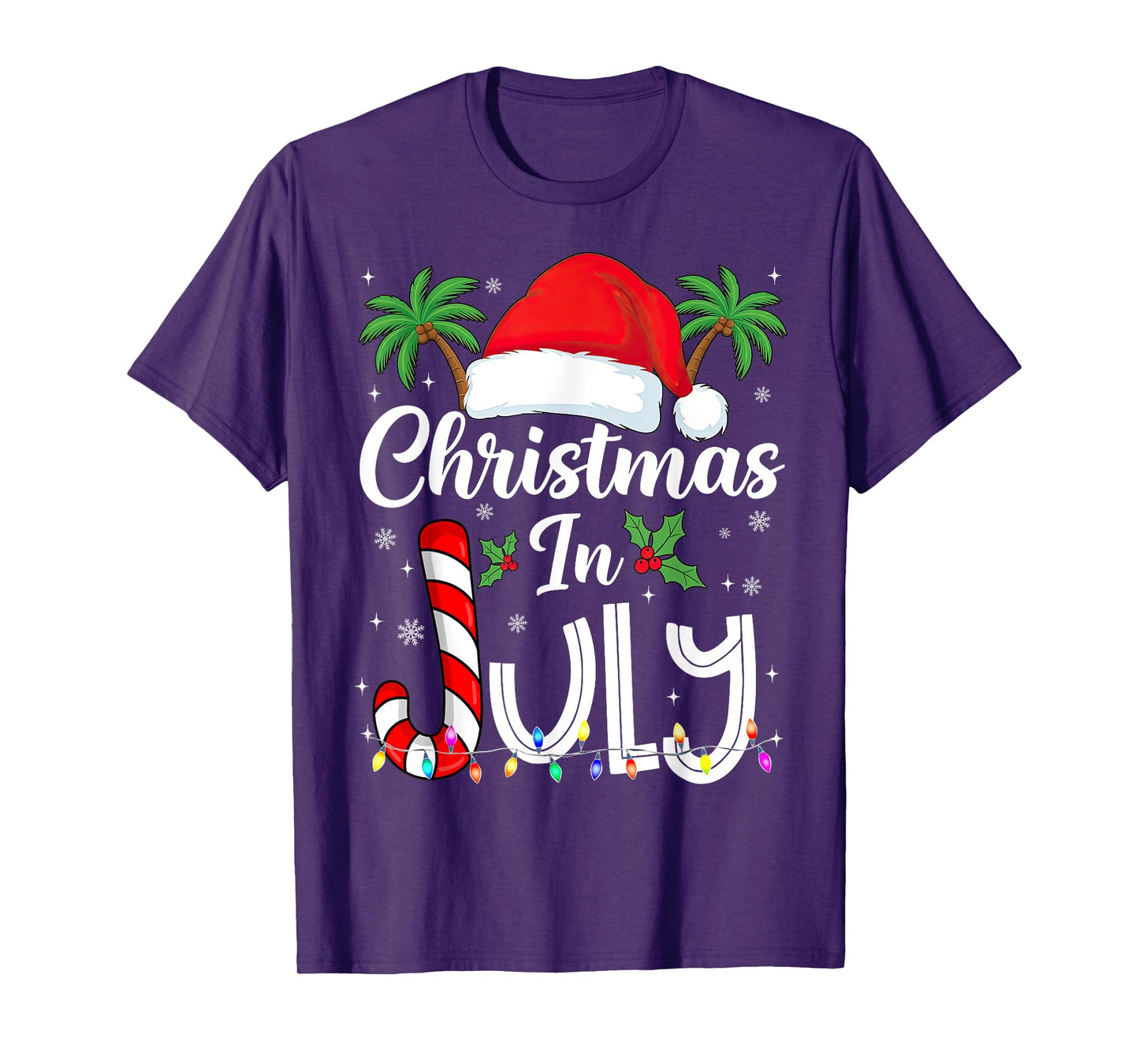 Xmas in July Santa Hat Beach Trip Tropical Summer Palm Tree T-Shirt