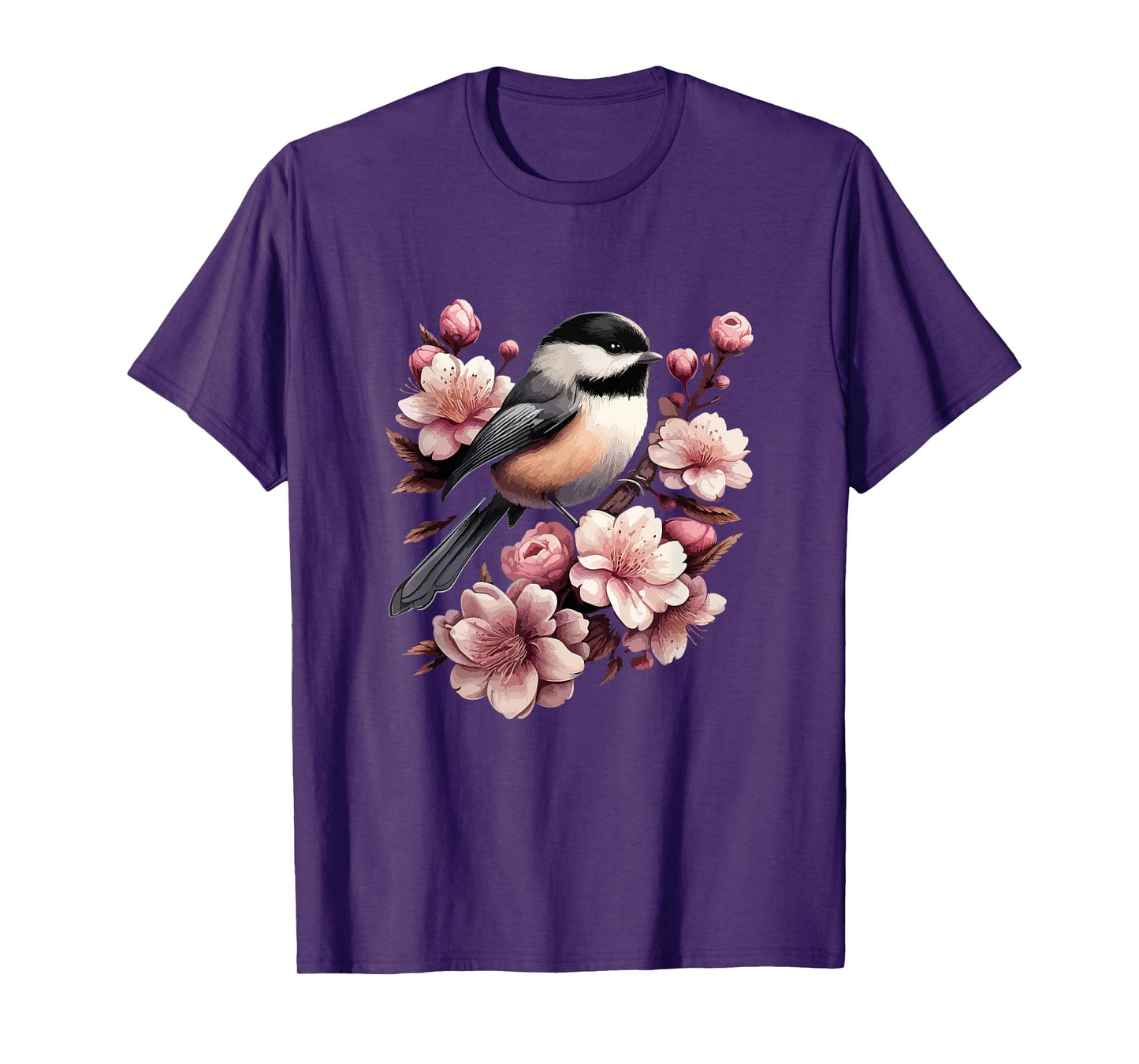 Chickadee Blossom Spring Birdwatching Bird Lover Cute T-Shirt