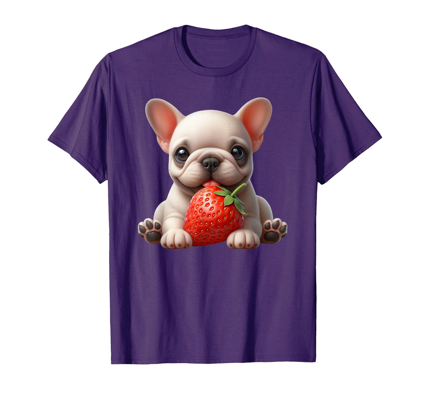 Funny French Bulldog Graphic Cute Dog Eating Strawberry T-Shirt