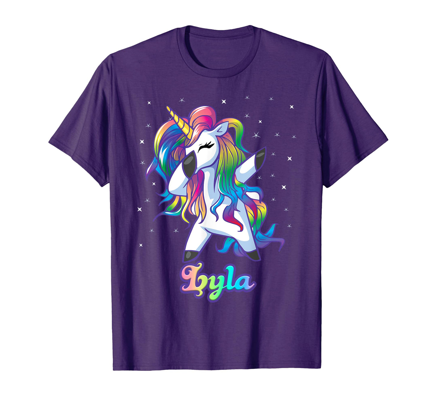 LYLA Name Personalized Custom Rainbow Unicorn Dabbing T-Shirt