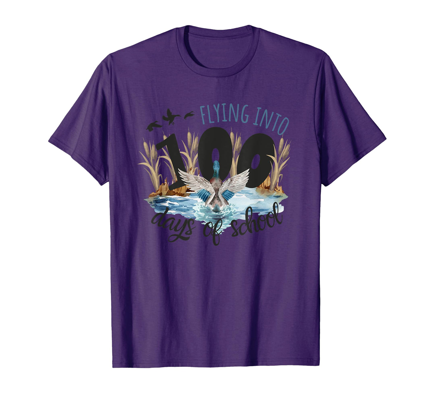Flying into 100 Days of School Duck Hunting 100th Day Party T-Shirt