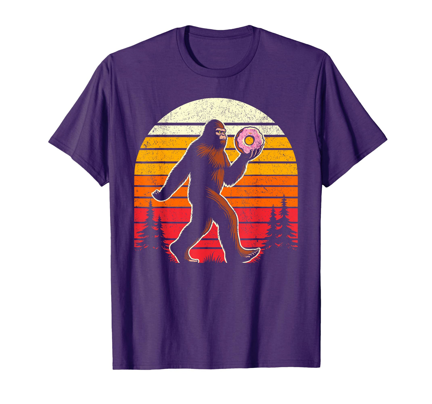 Donut bigfoot funny sasquatch holding donuts retro vintage T-Shirt