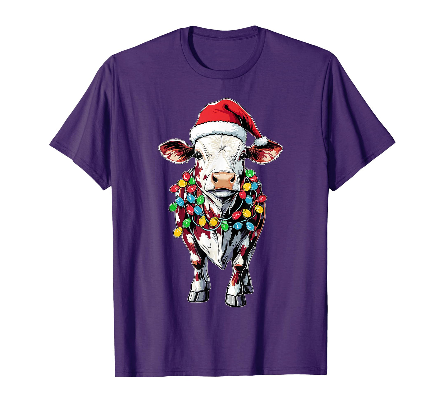 Hereford Cattle Farmer Christmas Hat Xmas T-Shirt - Unisex-Adults/Kids - Black - Short Sleeve - T-Shirt - Graphic - Cartoon - People - Christmas/Farming Enthusiasts, Young Adults, Children
