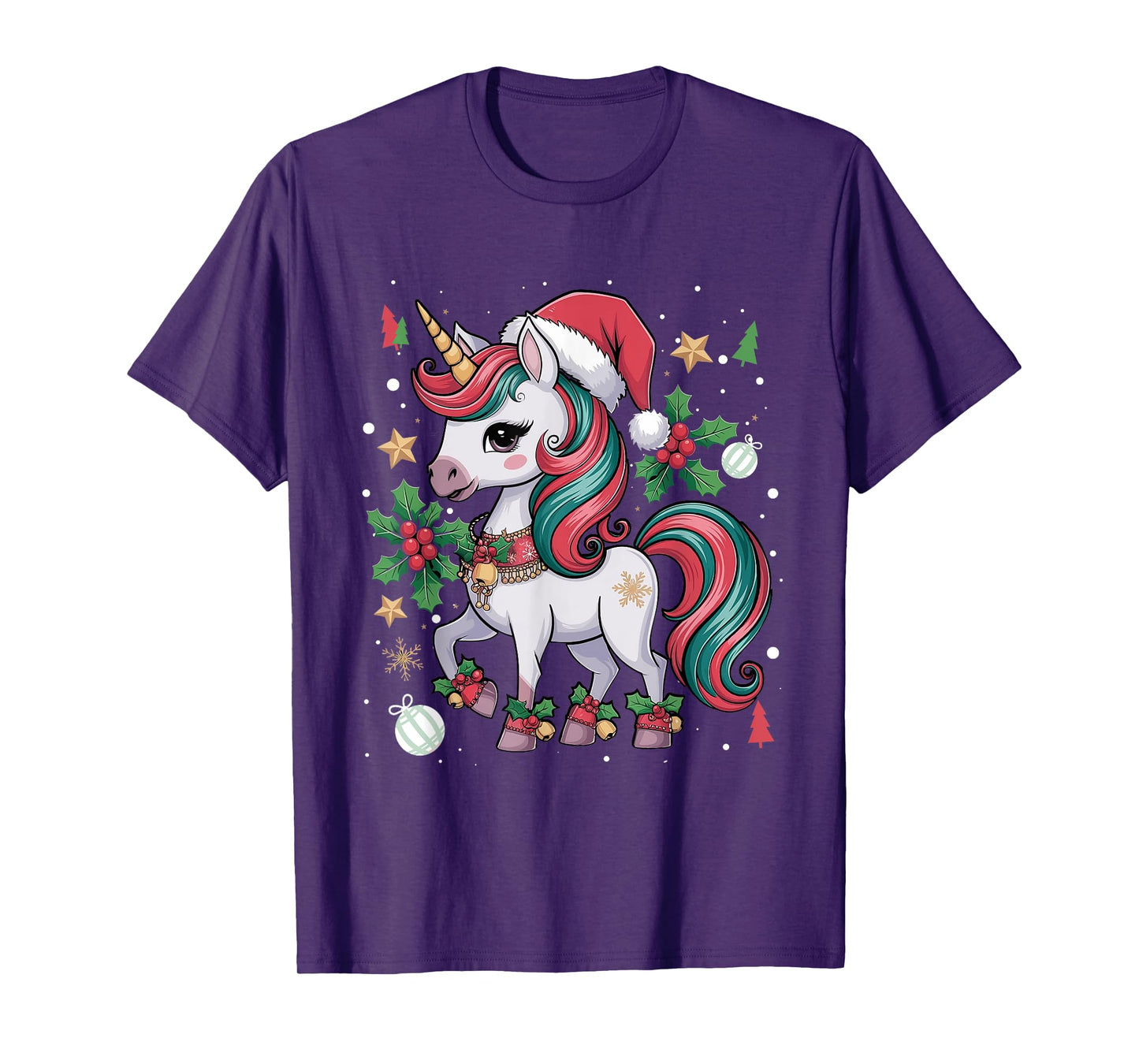 Merry Christmas Unicorn Girls Kid Toddler Xmas Unicorn Santa T-Shirt
