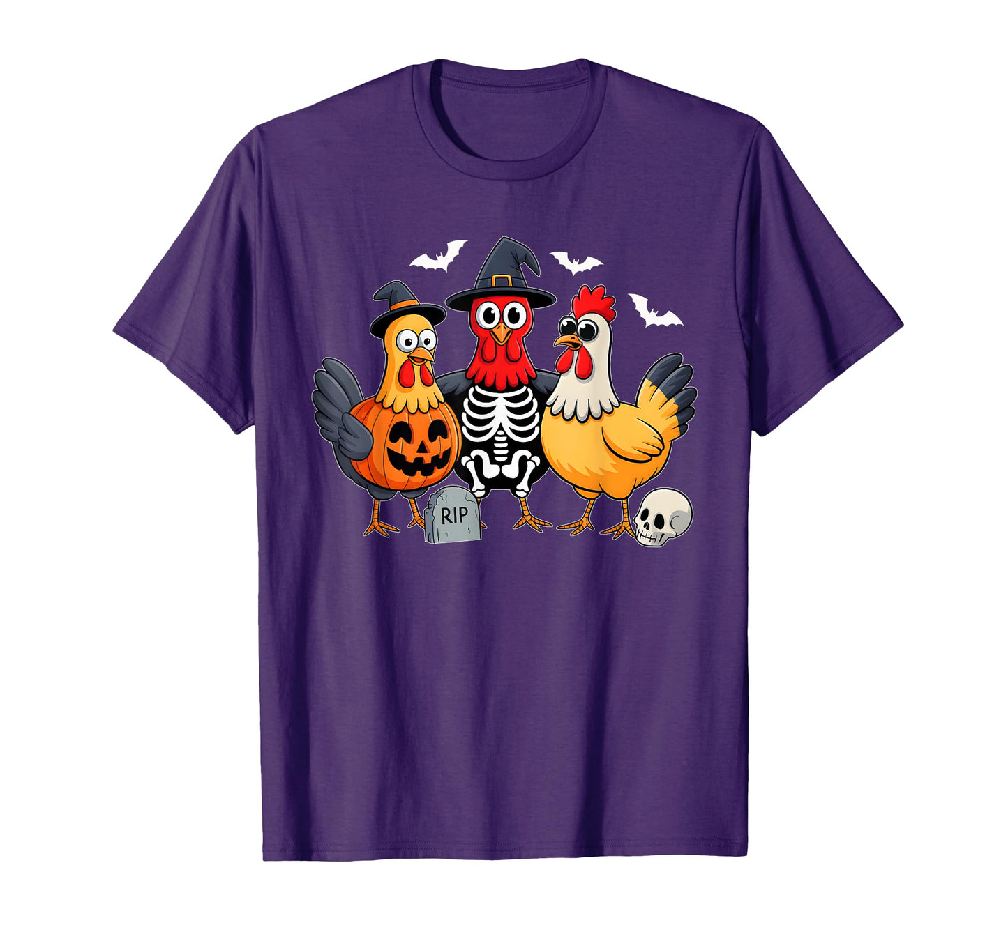 Halloween Chicken Witch Skeleton Pumpkin Men Women Farmer T-Shirt