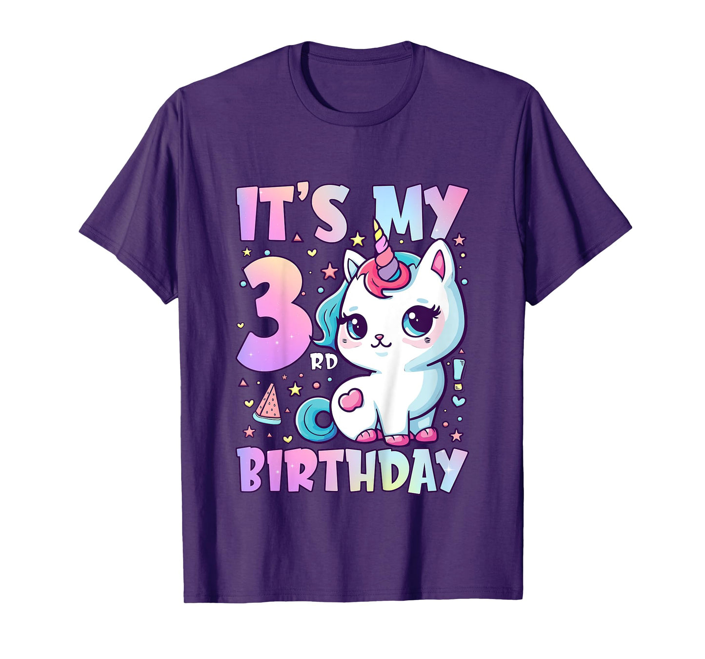 3rd Birthday Shirt Girl Three Year Old Cat Unicorn Birthday T-Shirt