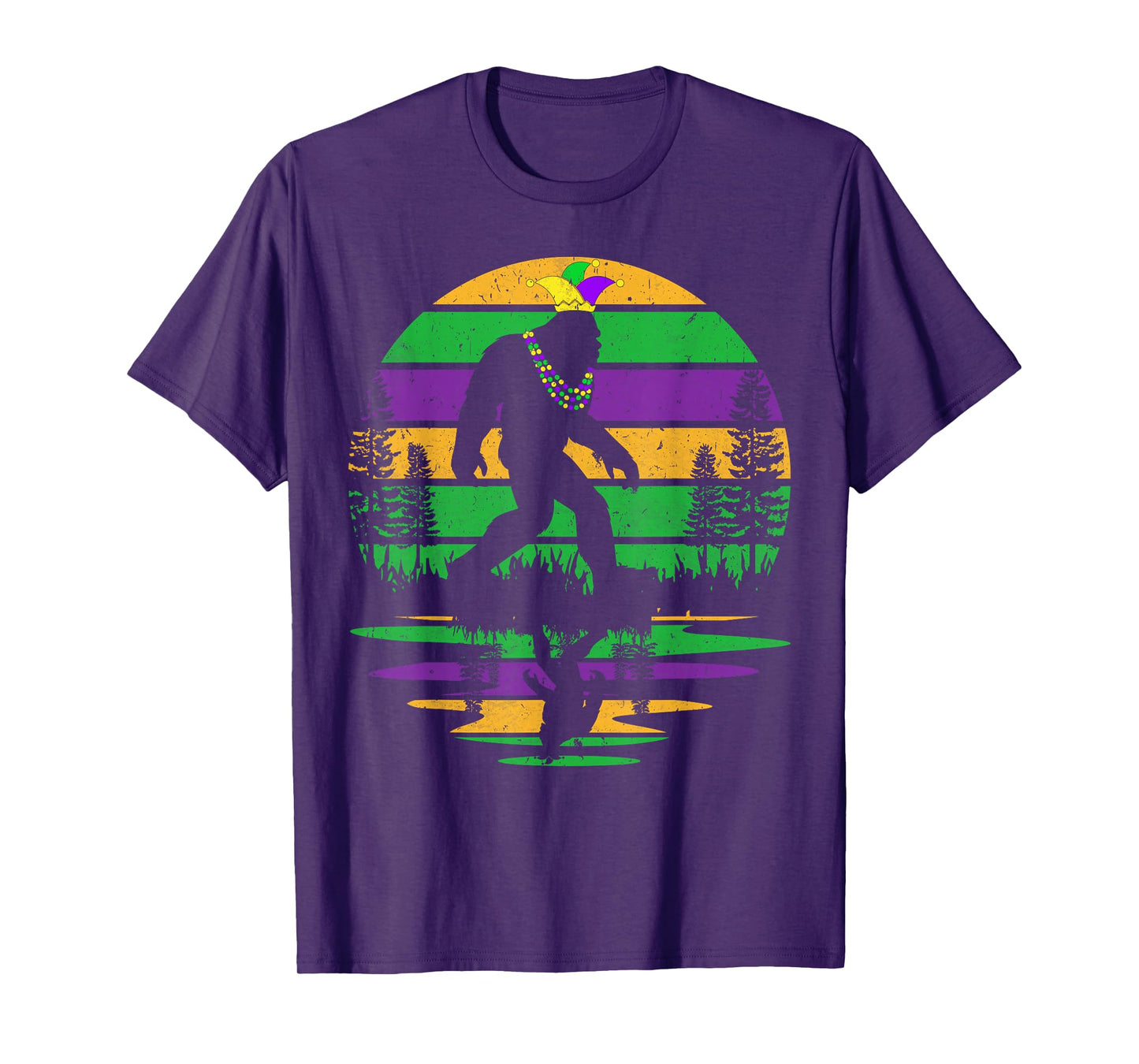 funny Mardi Gras Bigfoot boys mens kids mardi gras Sasquatch T-Shirt