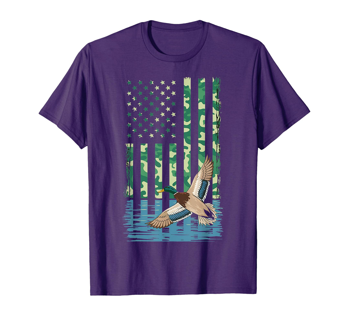 Duck Hunting Shirt Camo American Flag Hunting Gifts Men Boys T-Shirt