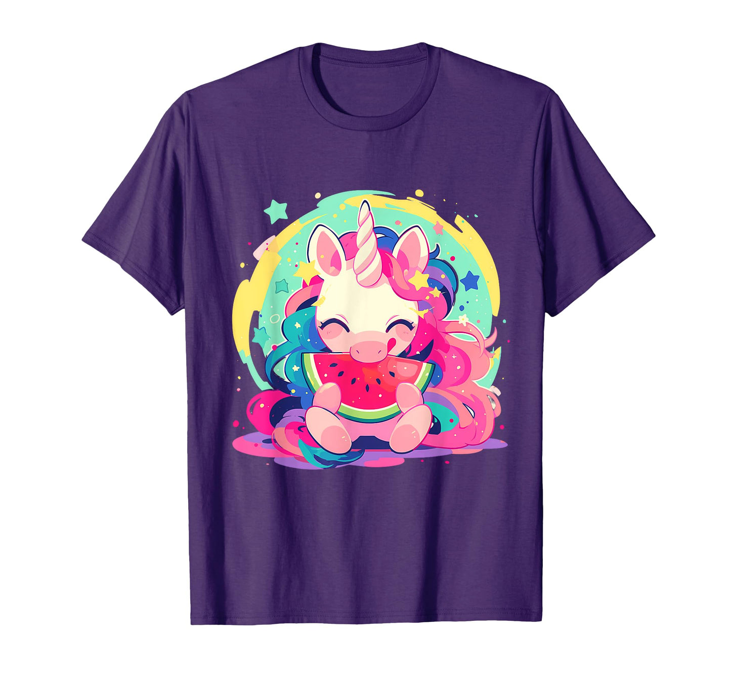 Watermelon Unicorn Colourful Artwork Motif Watermelon Fruit T-Shirt