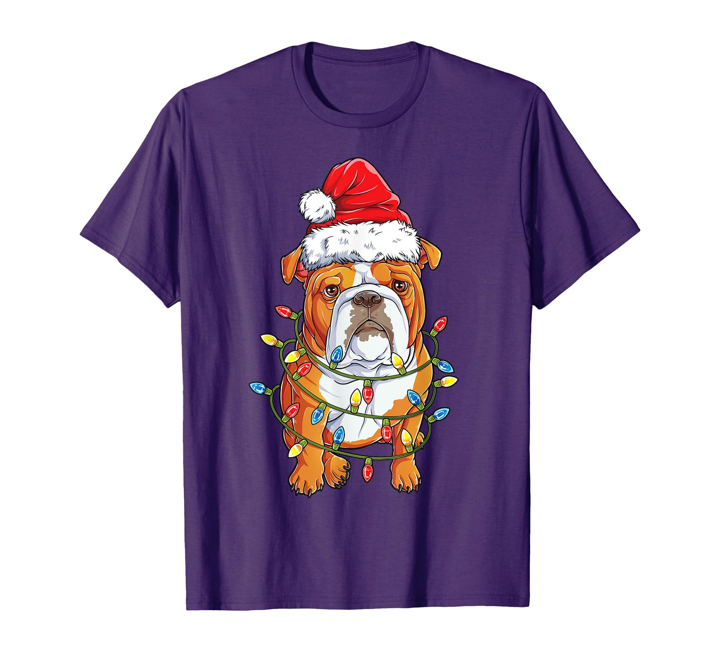 English Bulldog Santa Christmas Tree Lights Xmas Boys Dog T-Shirt