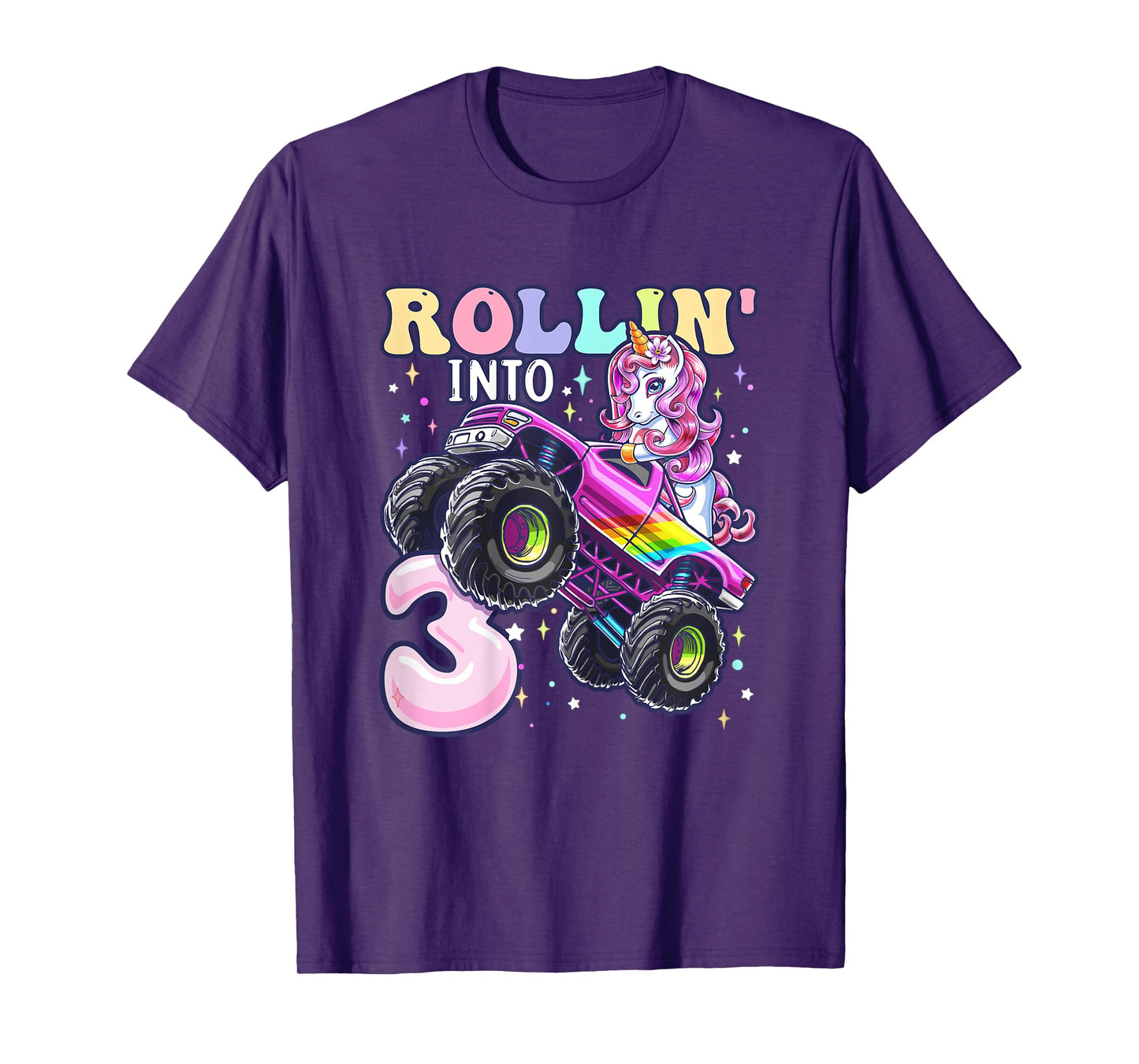 Unicorn Monster Truck 3rd Birthday 3 Year Old Girls Party T-Shirt