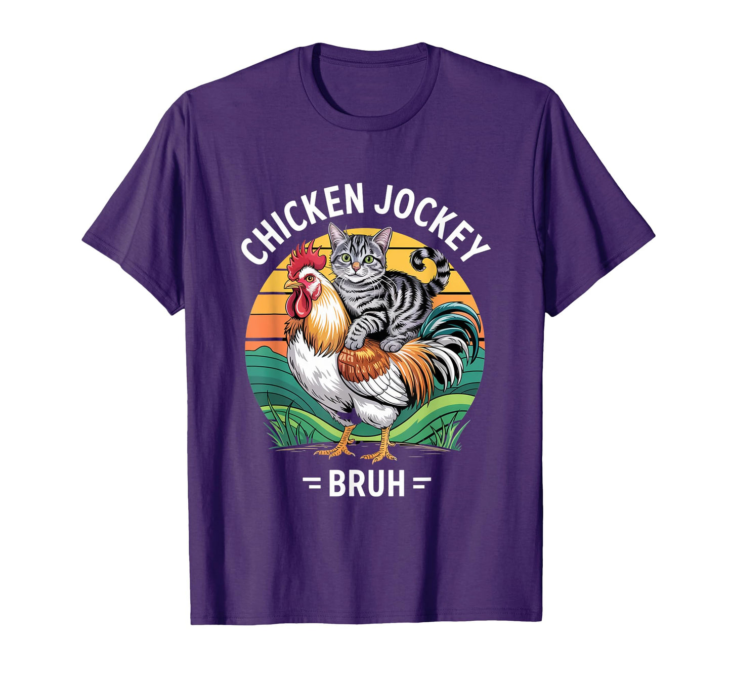 Funny cat riding chicken jockey bruh meme T-Shirt for Men Women Kids