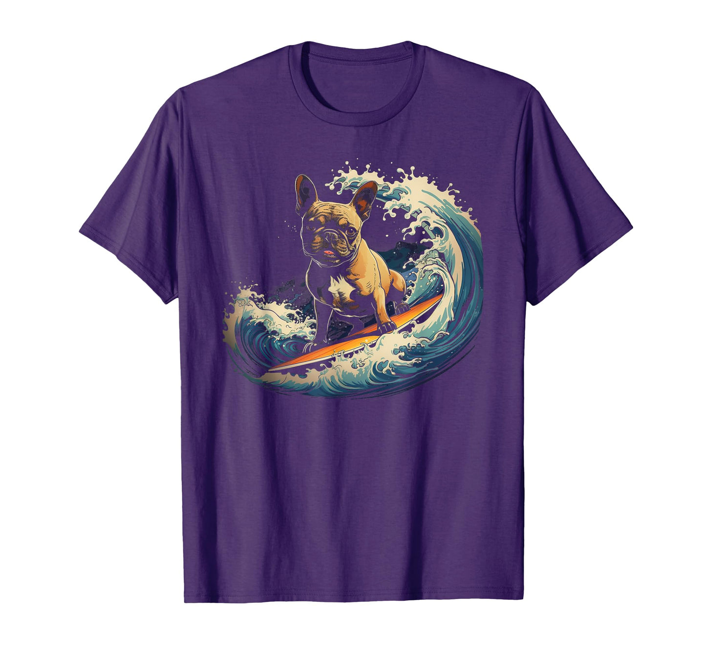 French Bulldog Surfing Funny T-Shirt for Men Women Kids
