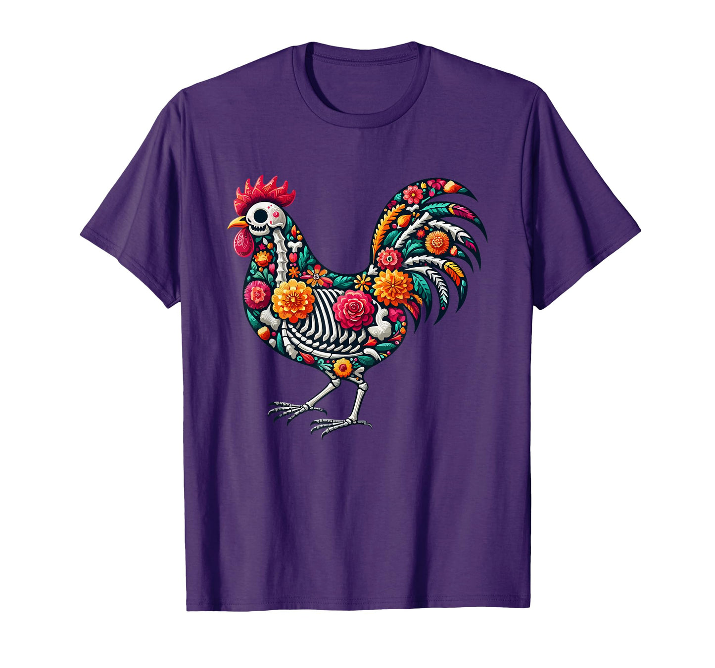 Floral Skeleton Chicken Mexican Dia De Los Muertos Halloween T-Shirt