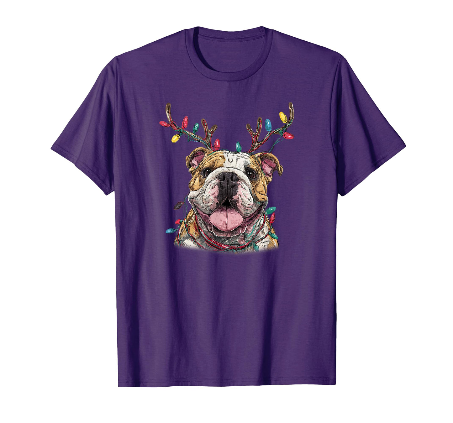 Santa English Bulldog Reindeer Light Christmas T-Shirt